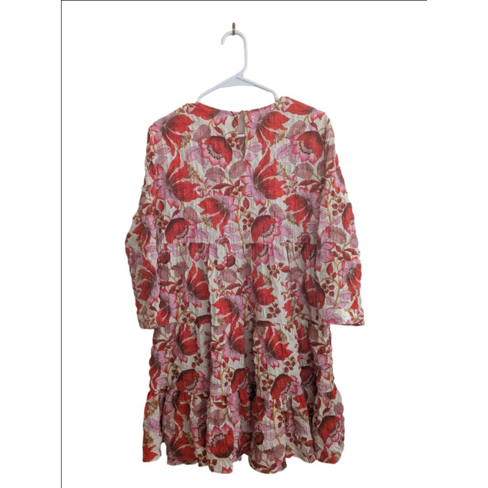 Women's ZARA Floral Tiered Mini Dress M Red Pink - Picture 3 of 8